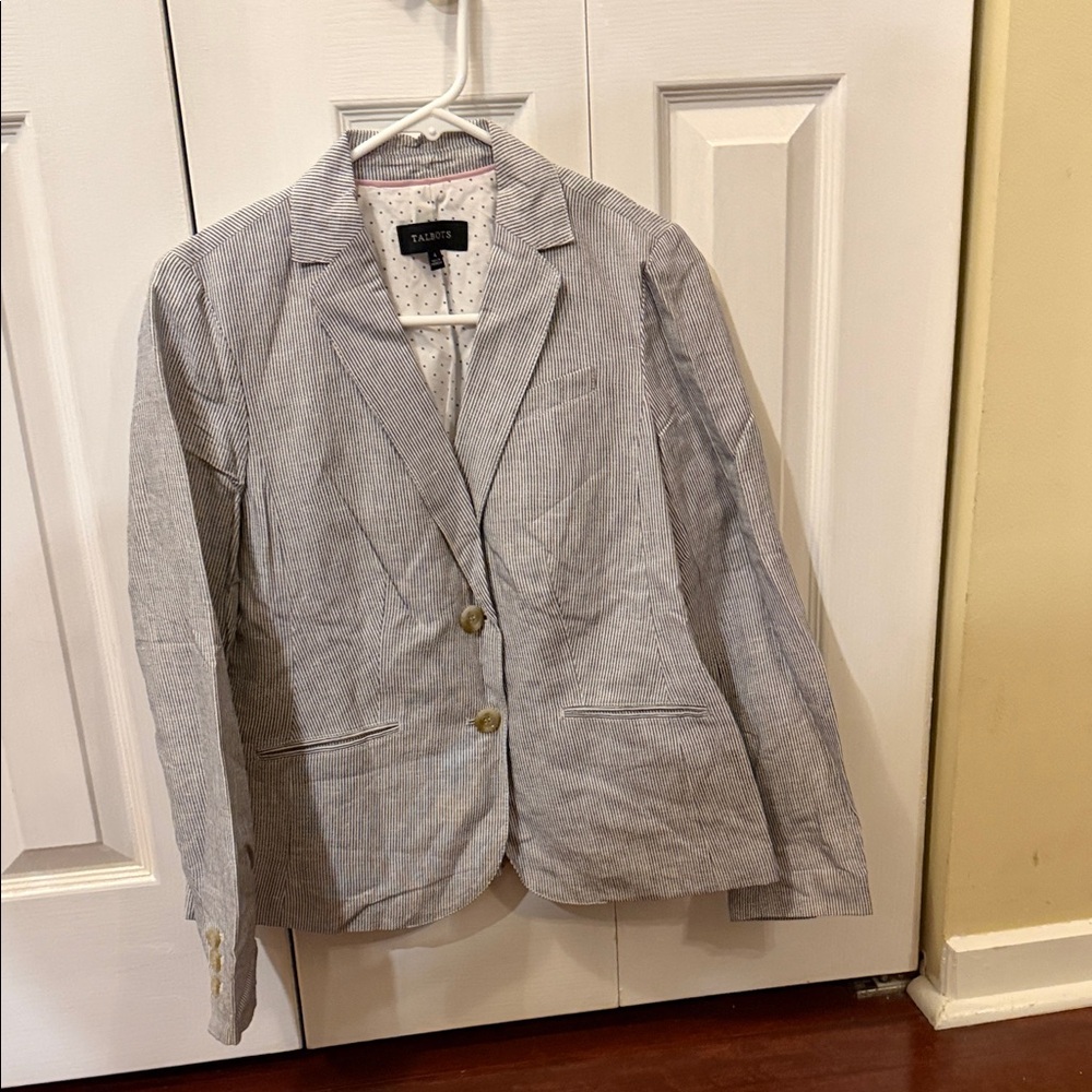 Talbots Pinstripe Blazer with Gold Accents
